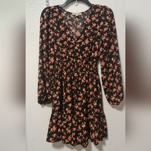 Black Long Sleeves Floral Dress